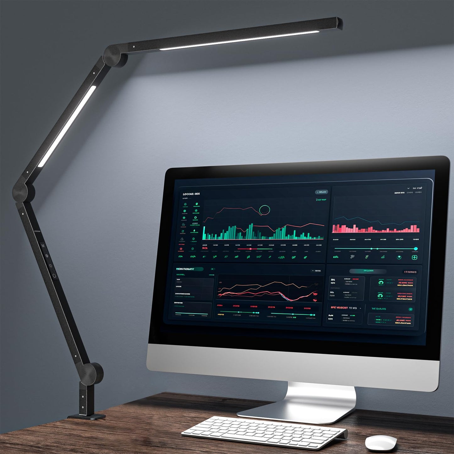 Eyocean LED Schreibtischlampe,Schwenkarm Architektenlampe Arbeitsleuchte,Berührungssteuerung Büro Tischlampe, Stufenloses Dimmen einstellbare Farbtemperaturen,Augenschutz, 10W Klemmleuchte,Mattschwarz