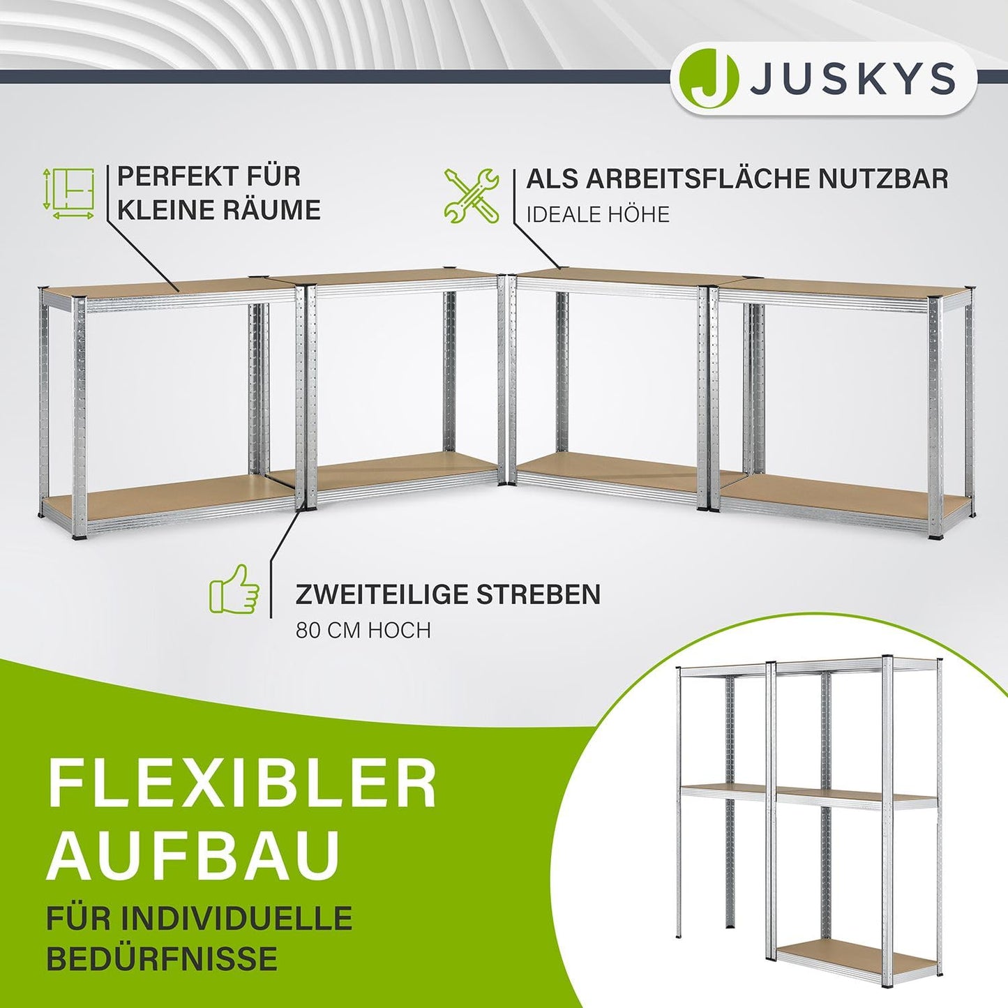 Juskys 2er-Set Lagerregal Easy 2X 160x80x40cm (HxBxT) | 640kg Traglast | 8 Böden | Metall Schwerlastregal Kellerregal Steckregal Regal Regalsystem Metallregal