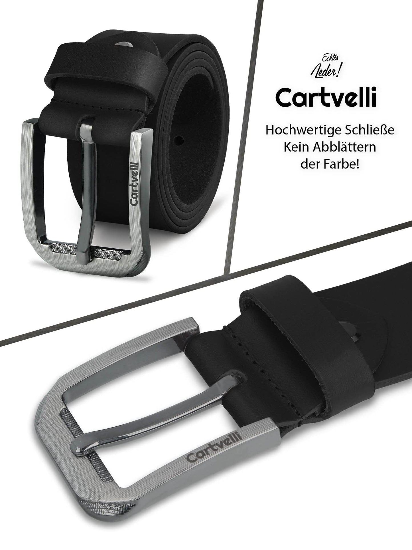 Cartvelli Premium Ledergürtel Herren Schwarz 100cm Made in Germany mit Geschenkbox Echt-Leder Herrengürtel Vollleder Jeansgürtel breiter Leder Gürtel 40mm Anzug jeans chino pants M19s-100