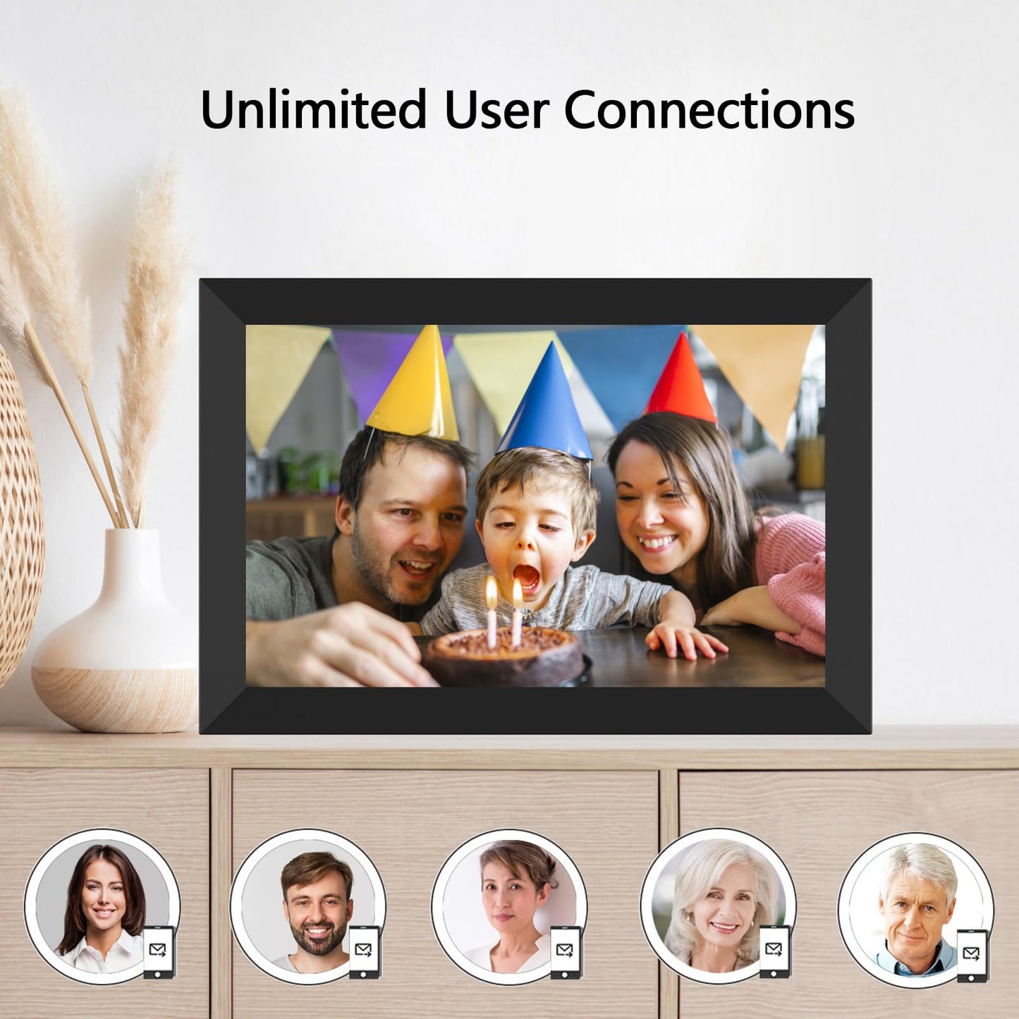 Digitaler Bilderrahmen WiFi 10,1 Zoll 1280x800 IPS LCD Touchscreen, Eingebauter 32GB Speicher Auto-Rotat, Teilen Sie Momente sofort über Frameo App von überall, Schwarz
