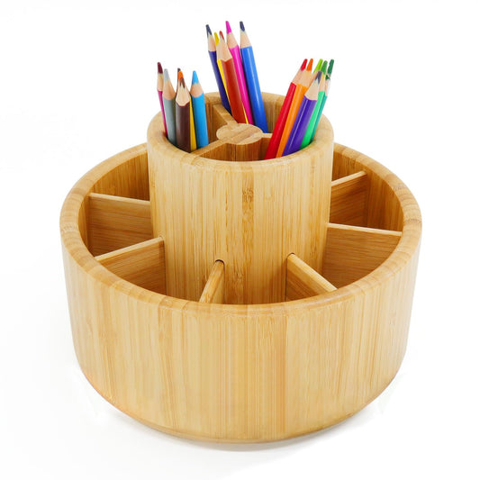 Utoplike Bamboo Desk Organizer, große Kapazität Pen Holder Lagerung für Bleistifte, Farbstifte, Pinsel, 360 Grad drehbar Büro Veranstalter, Holz Farbe