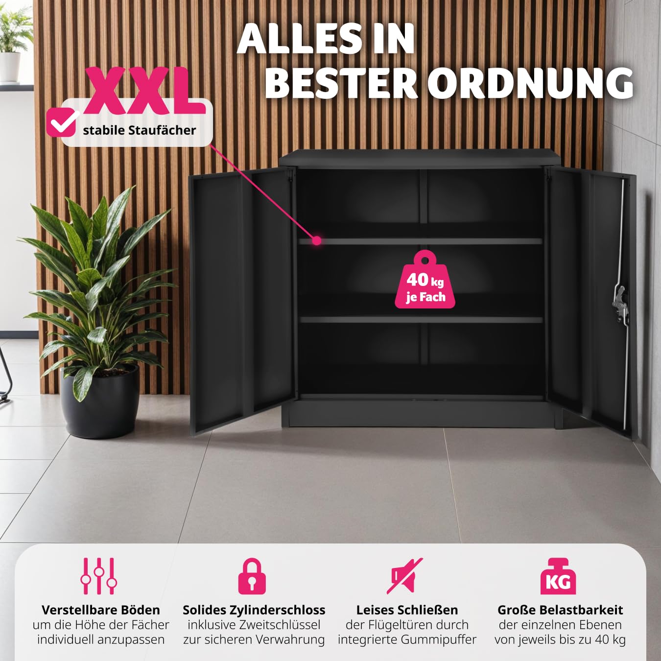 Abschließbarer Metallschrank mit Fächern – Robuster Aktenschrank für Büro & Home-Office