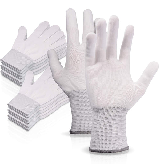 EHDIS 6 Paar Nylon Weiß Arbeitshandschuhe Stretchy Vollfinger Arbeitshandschuhe Antistatische Anti-Rutsch Handschuhe zum Waschen, Autopflege, Haushalt Reinigung Keeper