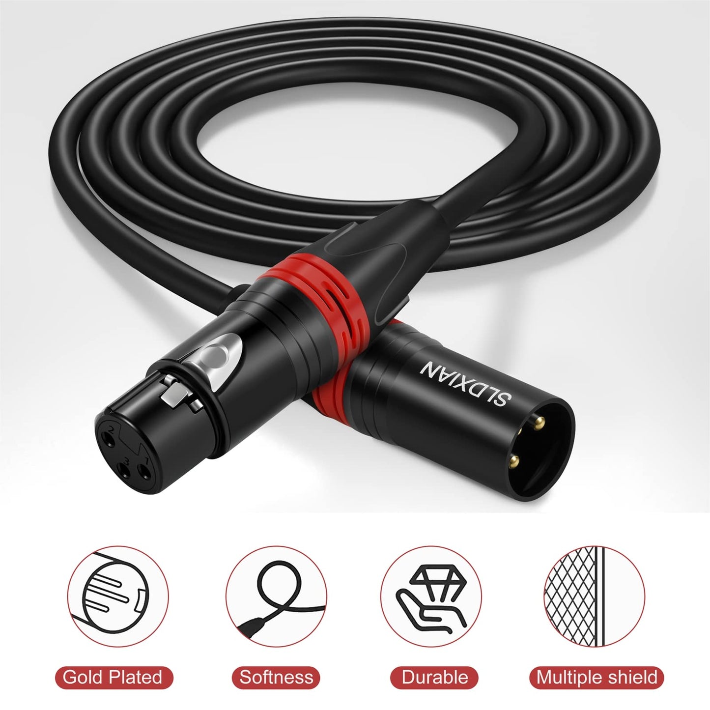 SLDXIAN XLR Kabel, Mikrofonkabel XLR Stecker auf XLR Busche, XLR Verlängerung für Verstärker, Mixer, Lautsprecher (1M)