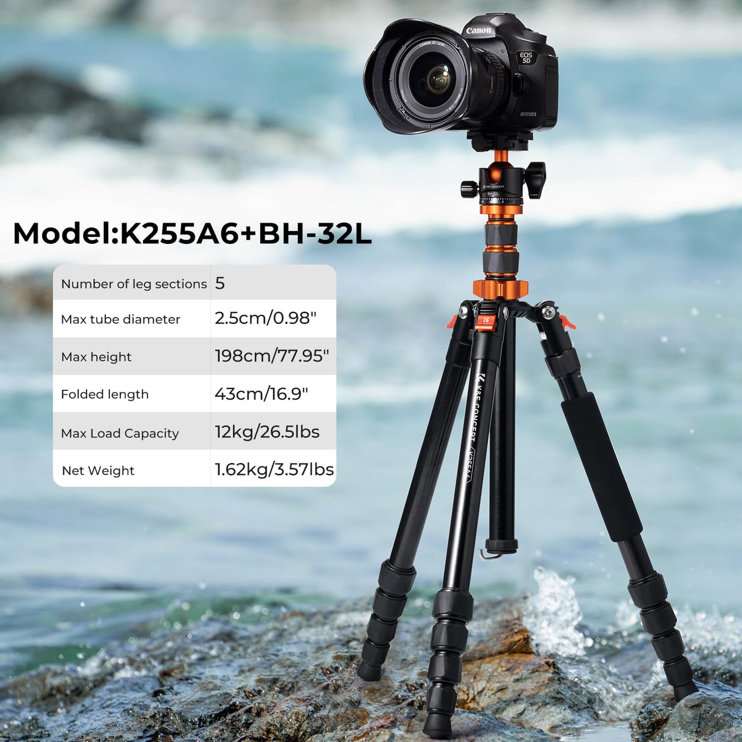 K&F Concept 198cm Kamera Stativ，Aluminium Tripod, Stativ mit Monopod Funktion, 360° Panorama Kugelkopf Schnellwechselplatte für Spielgelreflexkamera, Digitalkamera