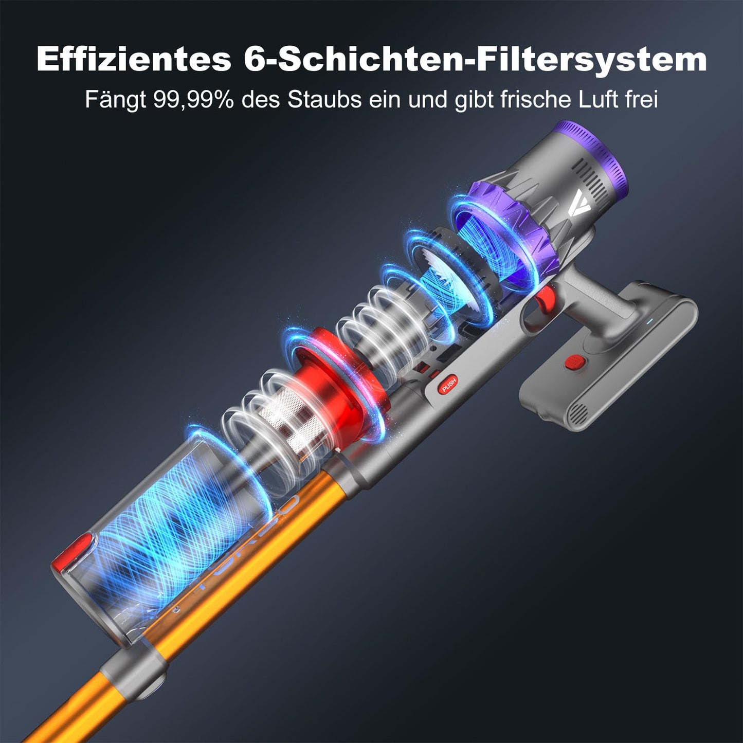 coovy SU7 Akku Staubsauger 580W, 45000Pa Staubsauger Kabellos Bis zu 70 Minuten Laufzeit, Akkustaubsaguer mit Supergroßer Display, Automatikmodus Akkusauger für Teppich Tierhaare Hartböden