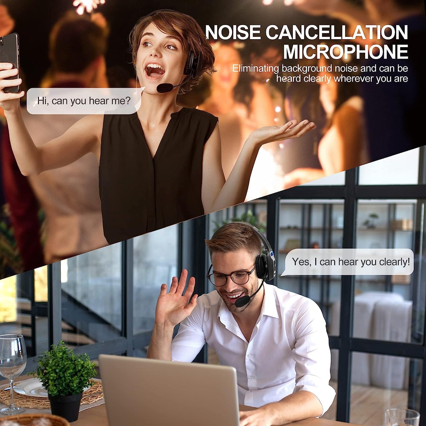 Yukigefe Bluetooth Headset mit Mikrofon, V5.2 Wireless Headset mit AI Noise Cancelling Taste, Wireless On-Ear Kopfhörer 60 Hrs Arbeitszeit, für Trucker Home Office Remote Work Zoom