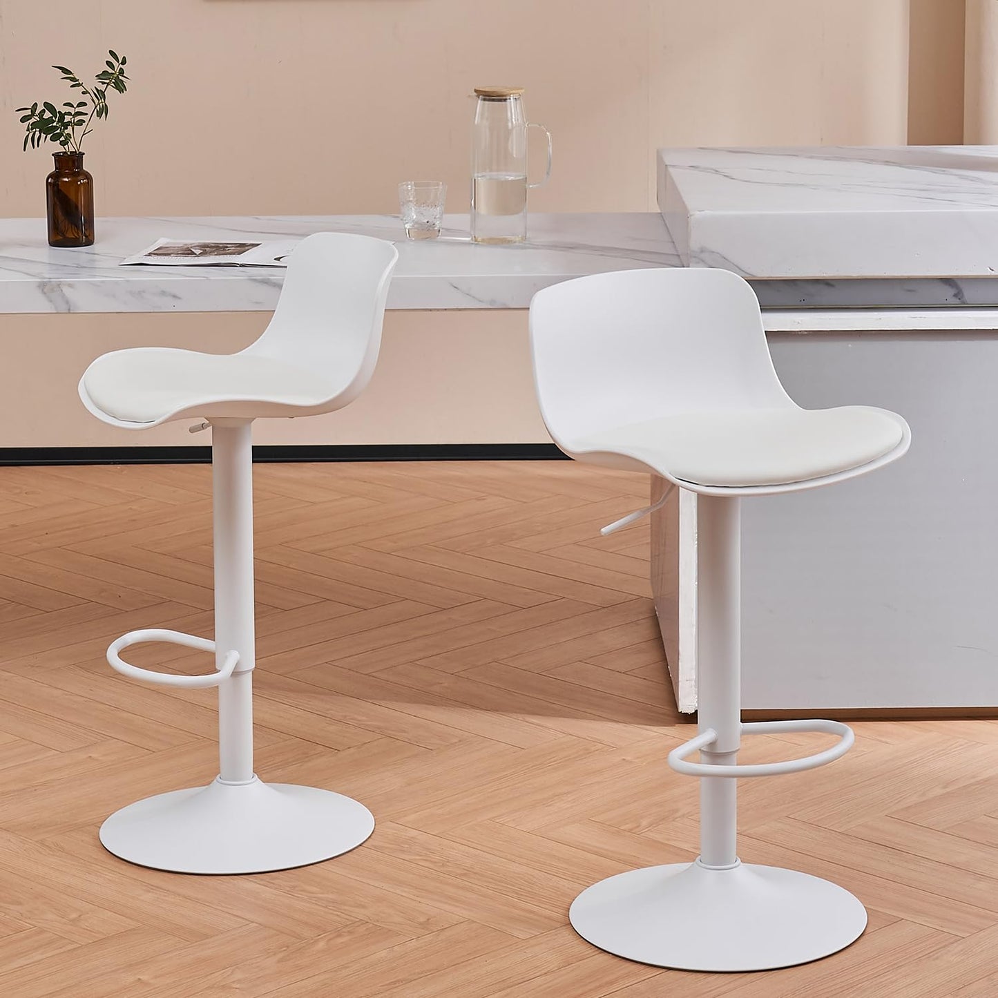 YOUNIKE Barhocker Weiß Barstühle 2er Set, Bar Stool Höhenverstellbar Drehstuhl, Küchenstühle Tresenstuhl mit Rückenlehne, Hohe Barhocker für Bartheke Küche