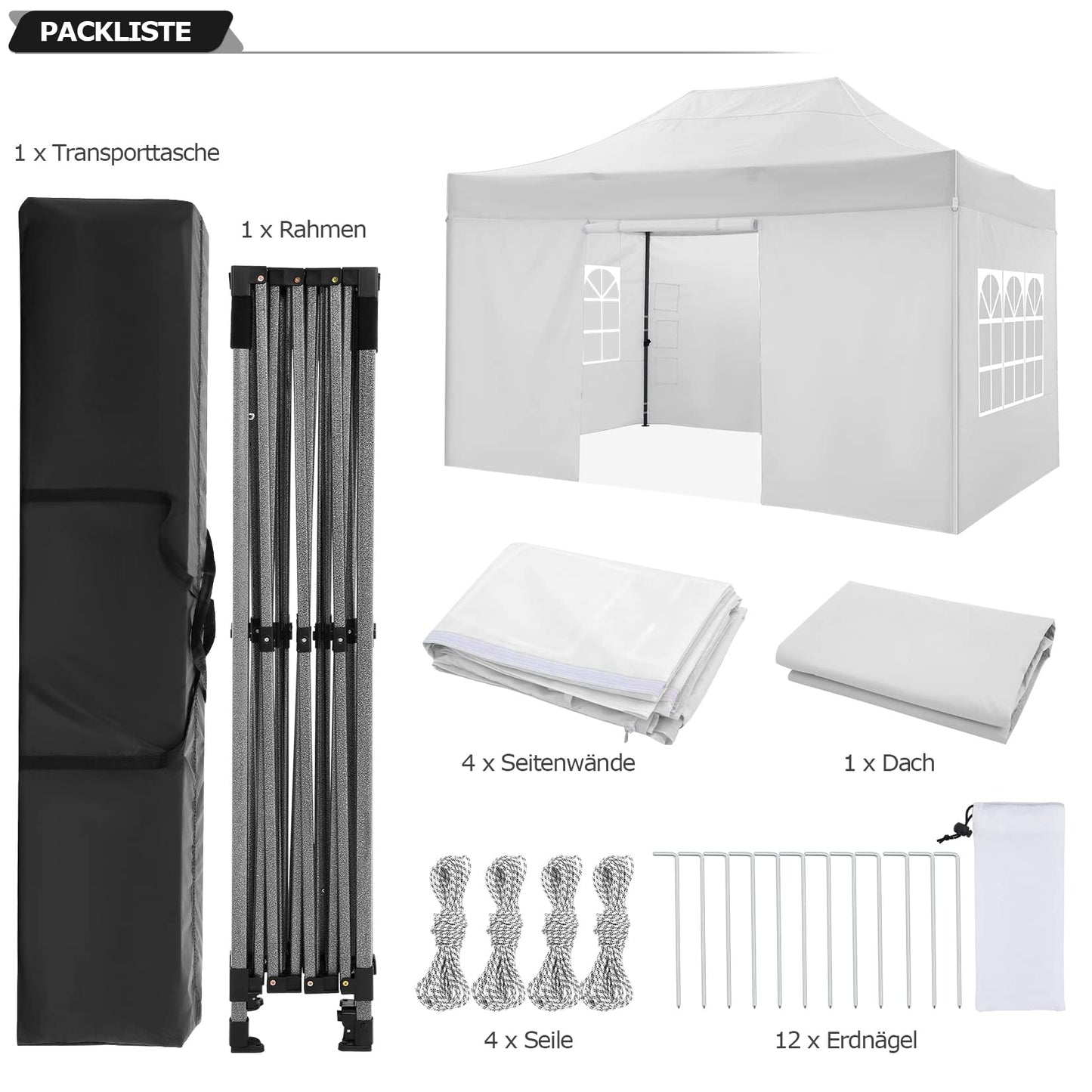 COBIZI 3x4,5 Pavillon Faltpavillon 3x4,5 Wasserdicht Stabil Winterfest 2.0, Gartenpavillon UV Schutz mit 4 Seitenteilen Festival Partyzelt Sonnenschutz Pavillon, Weiß