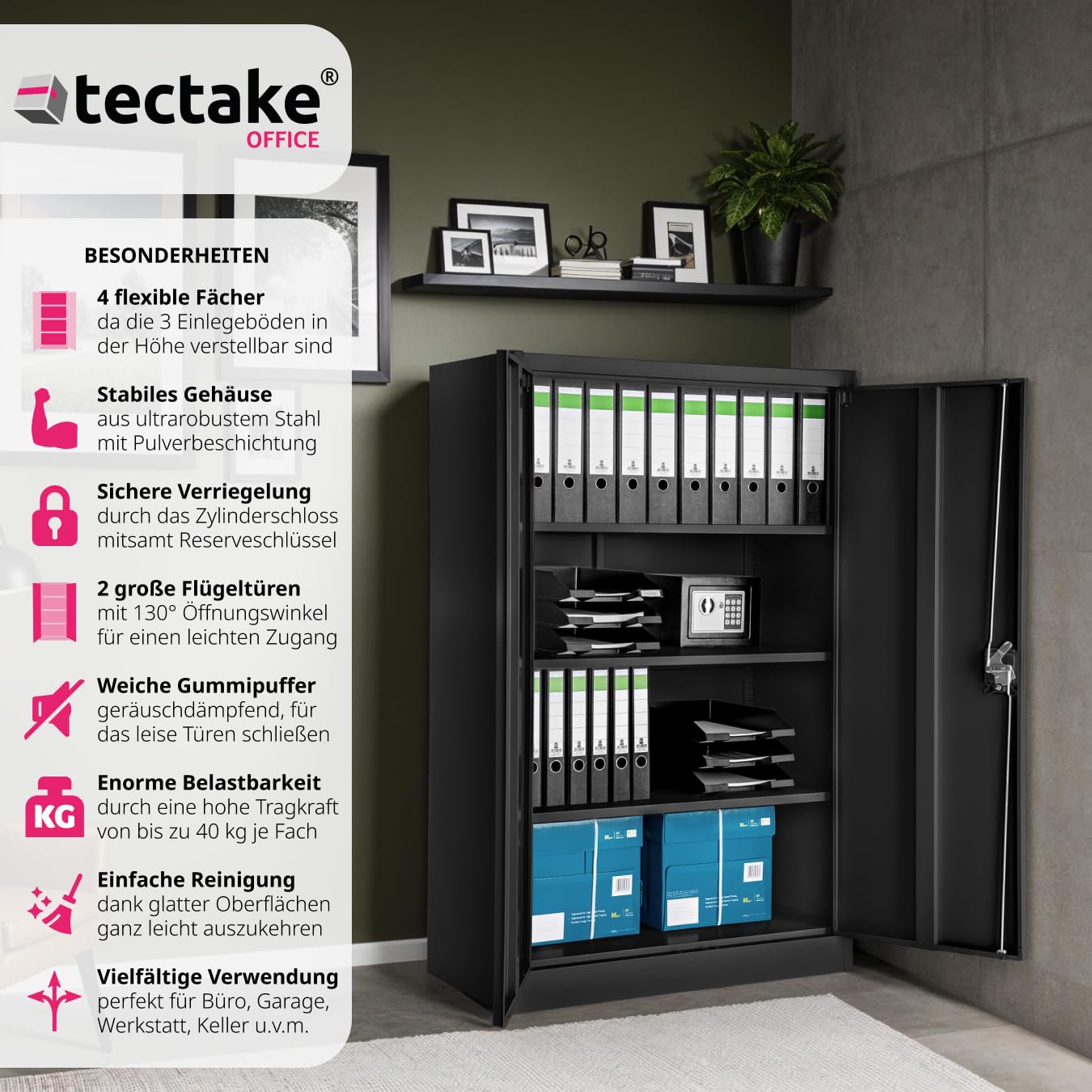 tectake 800598 - Aktenschrank, 3 individuell höhenverstellbare Einlageböden, Leichte Montage - Diverse Modelle (140x90x40 cm | Nr. 402937)