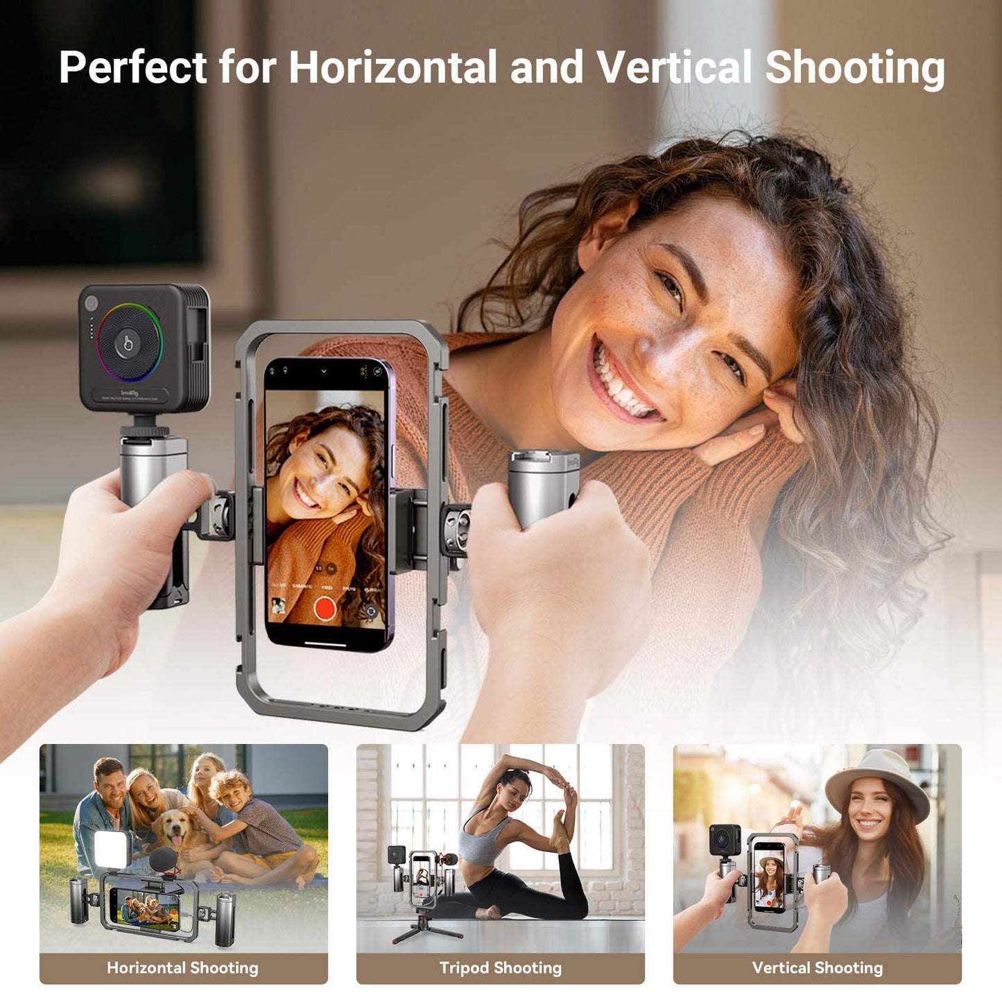 SMALLRIG Smartphone Video Rig, Fotografie Filmerstellung mit 2 Cold Shoe Mounts Handy Video Stabilisator für Video Projektor videomaker für iPhone 16 Pro Max 16/15/14/13 Serie für Samsung -2791B