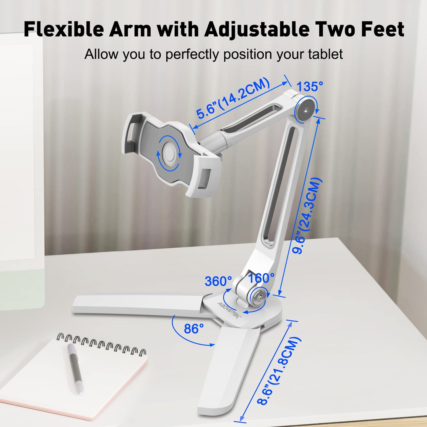 AboveTEK Tablet Halter iPad Wandhalterung Tablet Halterung mit Höhenvertellbar iPad Ständer für iPhone iPad Pro Küche Samsung Huawei MediaPad (4.7-13.5 Zoll) (WEIß)