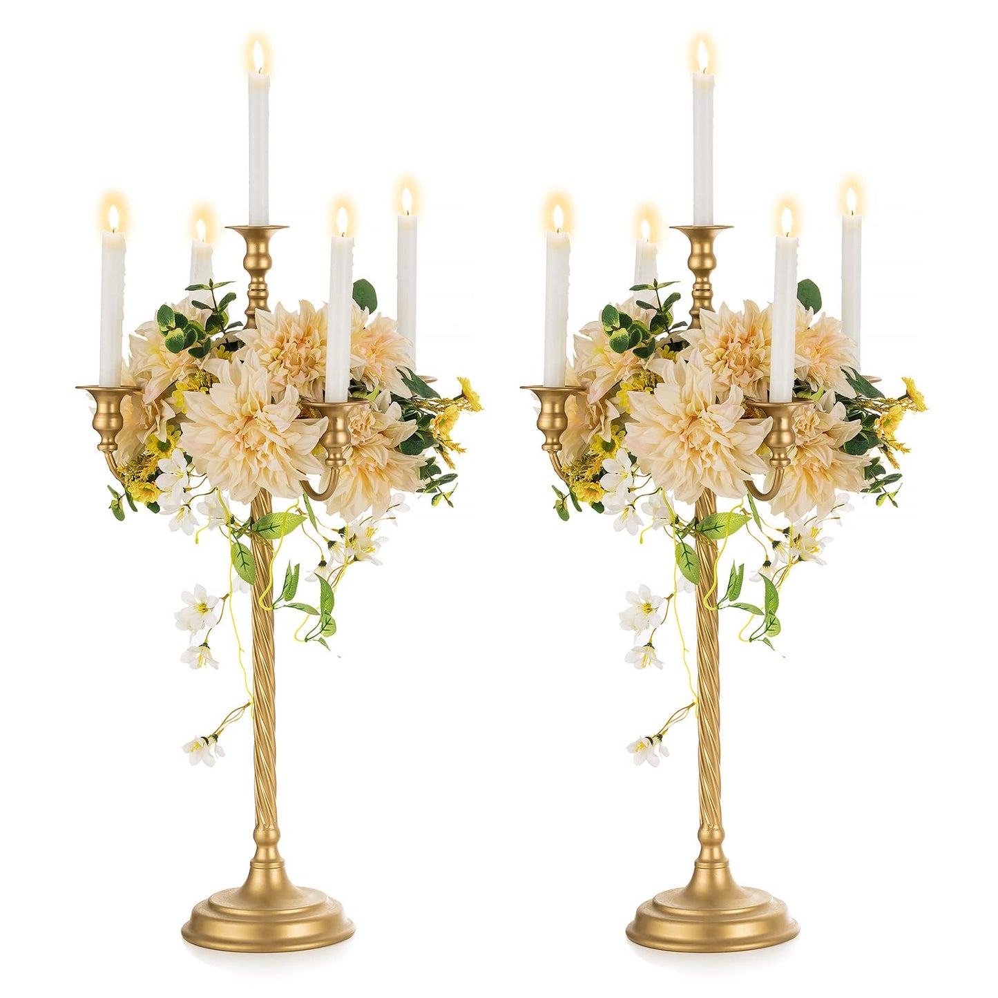 Nuptio Kandelaber Kerzenständer 5 Armig: 71cm Satz von 2 Kerzen Ständer Halter hoch, Gold Metall Kandelaber Kerzenhalter Retro für Home Hochzeit Weihnachten Halloween Geburtstag Jahrestag