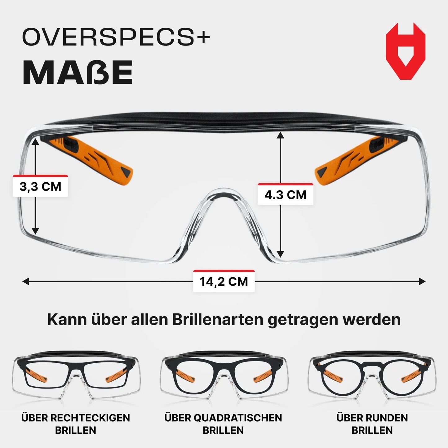 NoCry Sicherheits-Überbrille mit Kratzbeständigen Gläsern, Seitenschutz, Verstellbaren Bügeln, 400 UV-Schutz, schwarz oranger Rahmen und EN166, EN170, EN172, EN175 Zertifiziert