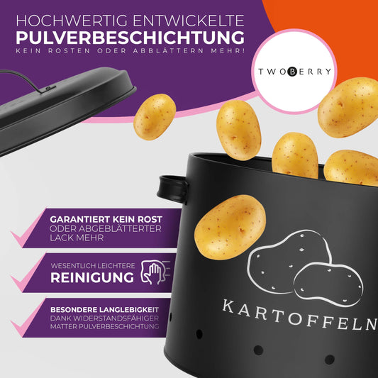 TWOBERRY Kartoffel Aufbewahrungsbox [3er Set] inkl. Sparschäler- längere Haltbarkeit durch 360° Luftzirkulation - Zwiebel , & Knoblauch Aufbewahrung Küche
