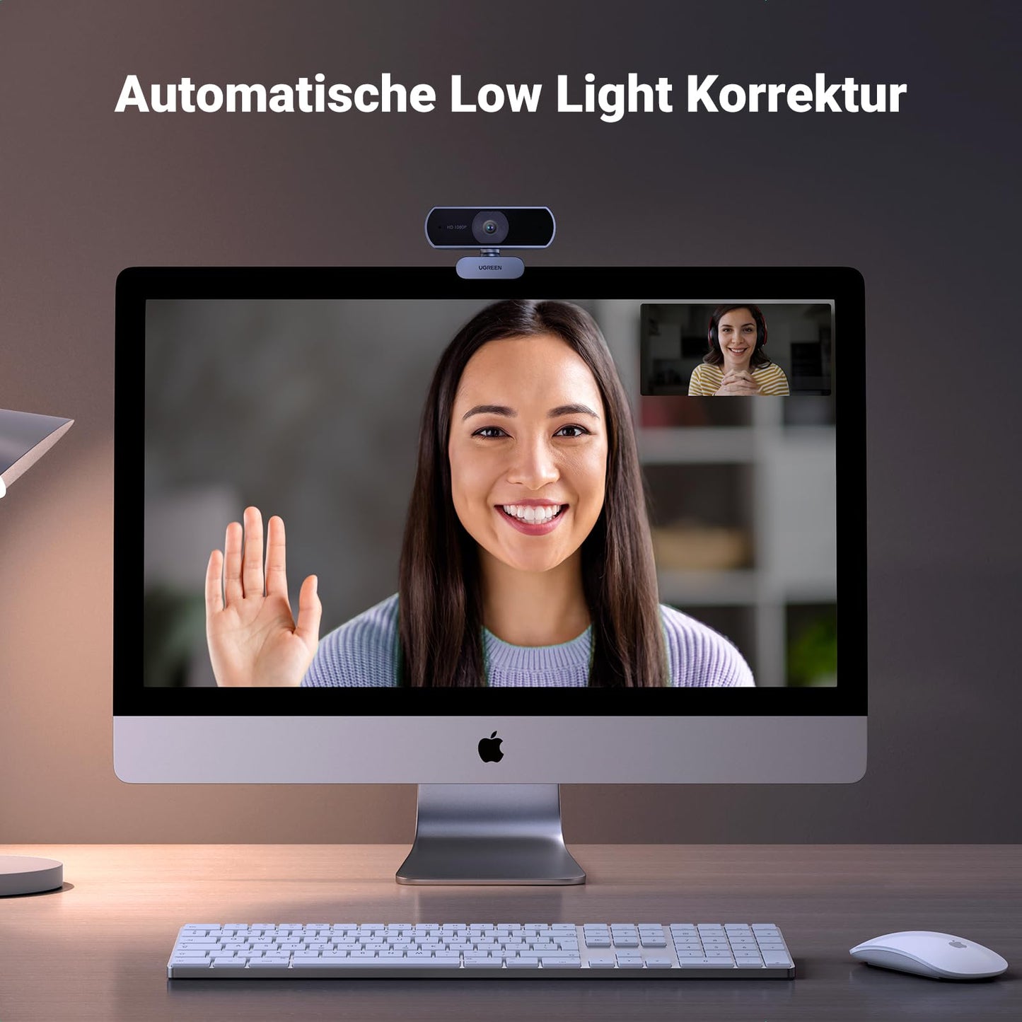 UGREEN Webcam Full HD 1080P/30fps USB Webcam für PC, Webcam mit Mikrofon, klares Stereo-Audio, automatische Lichtkorrektur, 85° Ansicht, USB Webcam für Live Streaming, Videoanrufe, Lernen, Konferenzen