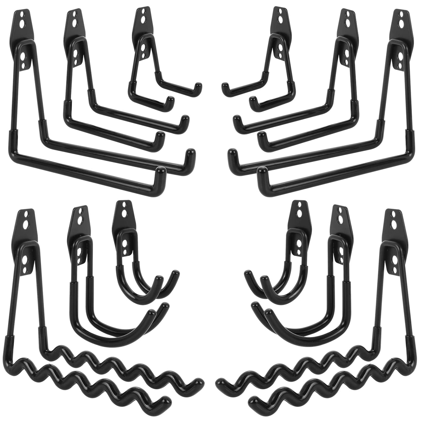 AojSup 12 Stück Wandhaken Garage, Schwerlast Garage Haken, Doppelhaken Garage, Garage Storage Hooks zur Organisation für Leiter, Stuhl, Schlauch, Fahrrädern, Elektrowerkzeugen Sperrigen (Schwarz)