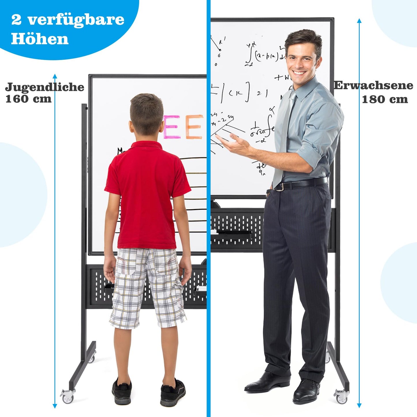 COSTWAY Doppelseitiges mobiles Whiteboard, 120 x 90 cm, Trocken abwischbares magnetisches Whiteboard mit Stecktafel, Rollen und Ständer, inkl. Zubehör für Büro, Zuhause (Schwarz)