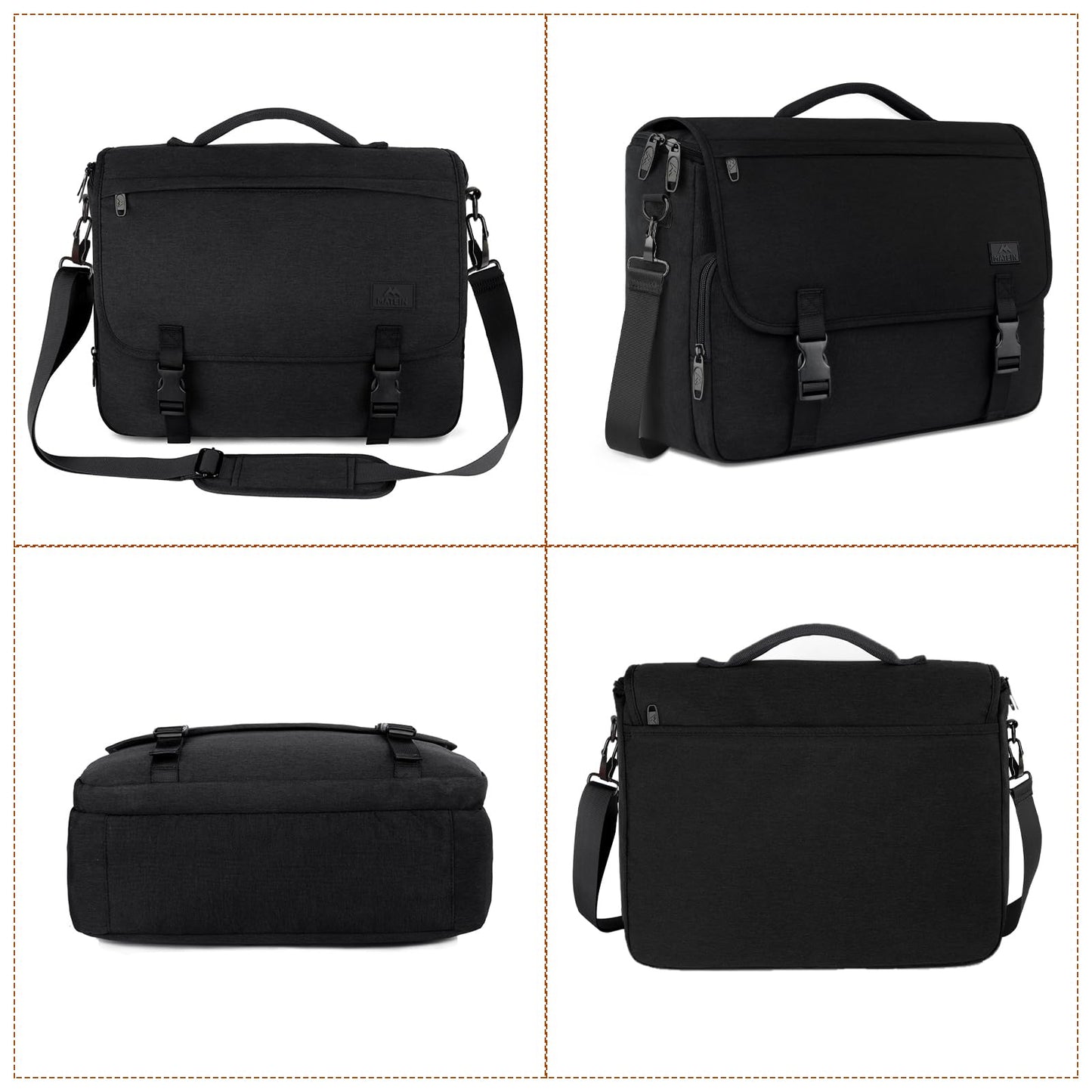 MATEIN Aktentasche Herren, Laptoptasche 15,6 Zoll, Wasserabweisend Messenger Bag Laptop Tasche, Business Notebook Computer Umhänge Schultertasche für College Büro Arbeit Frauen Männer, Schwarz