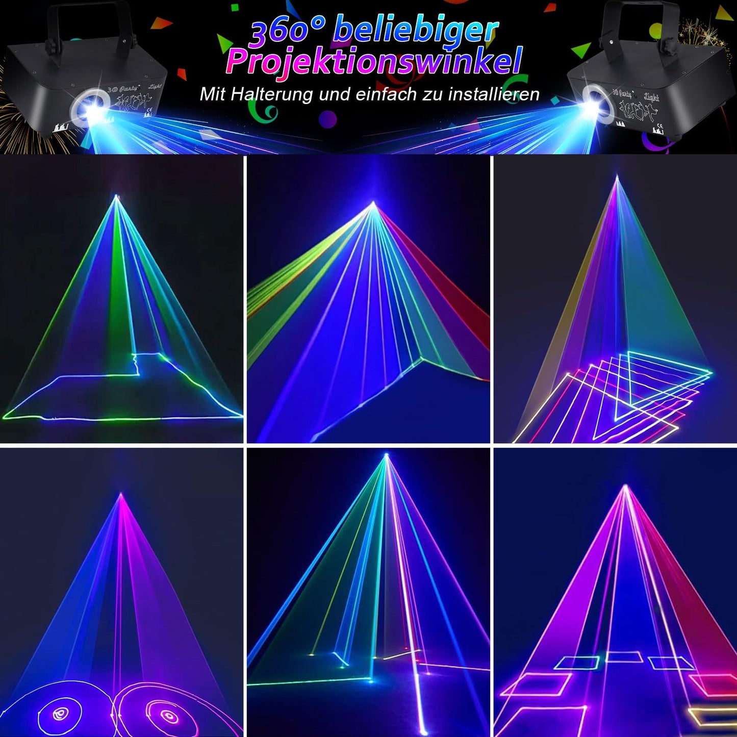 DJ Discolicht Partylicht, 3D RGB Animation Disco Licht mit Fernbedienung, DJ Party Lichter mit DMX, Musik Sound Activated Beam Effekt Bühnenlicht für Party Festival Club Bühne Beleuchtung Show