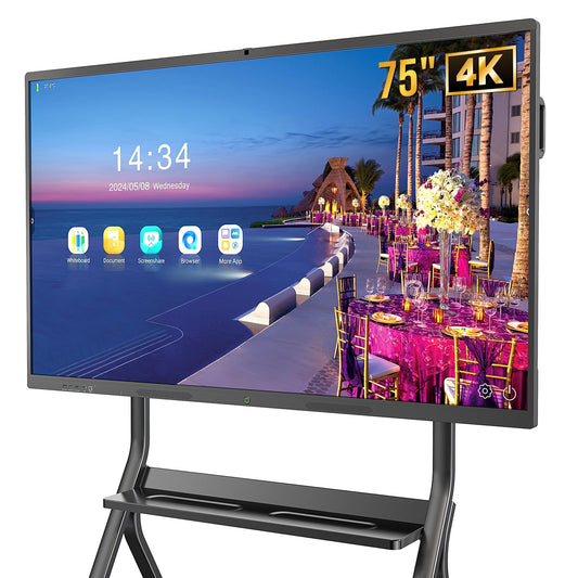 MWE 75 Zoll 4K Touchscreen Interaktives Whiteboard, Elektronische Whiteboard, 8+64GB, Mikrofon, Ultra High Definition Kamera, Unterstützt HDMI, Bluetooth, WiFi