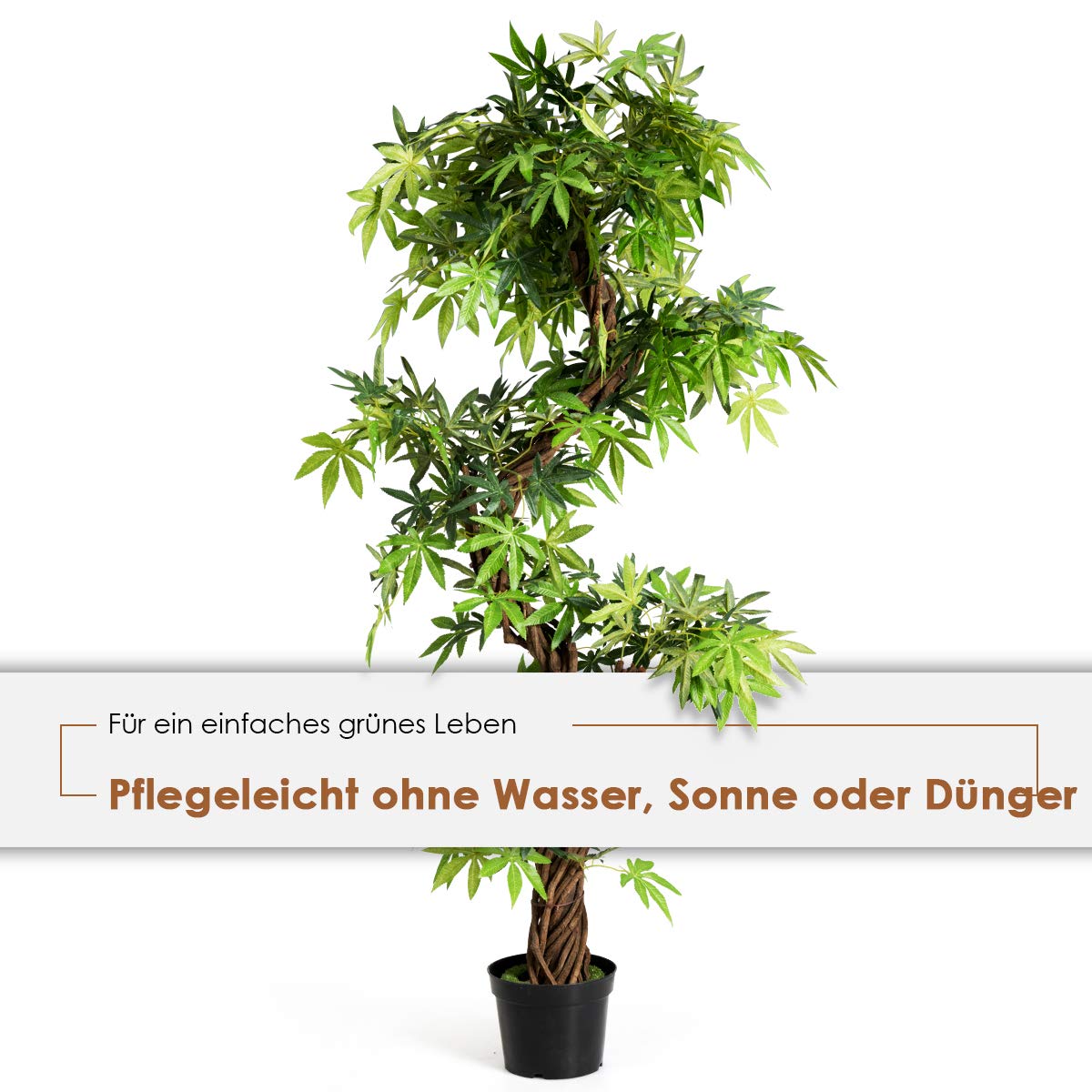 COSTWAY Künstliche Pflanzen Groß 160 cm, Kunstpflanze im Topf, Kunstbaum wie echt, Zimmerpflanze mit Naturholzstamm, für Zuhause, Büro