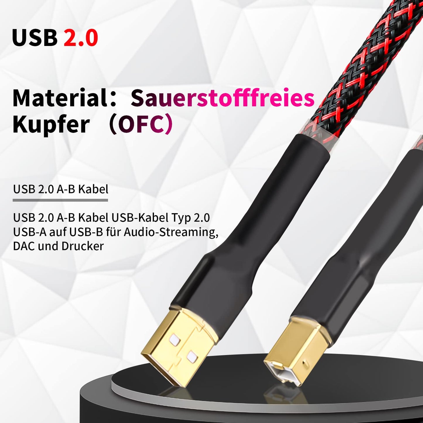 Tertullus HiFi USB Kabel 2m USB-A Auf USB-B Dac A-B USB Audio Kabel USB Druckerkabel USB Digital Kabel Für Audio-streaming, Dac Und Computer, Soundkarte, Decoder, Verstärker, Digitalplayer