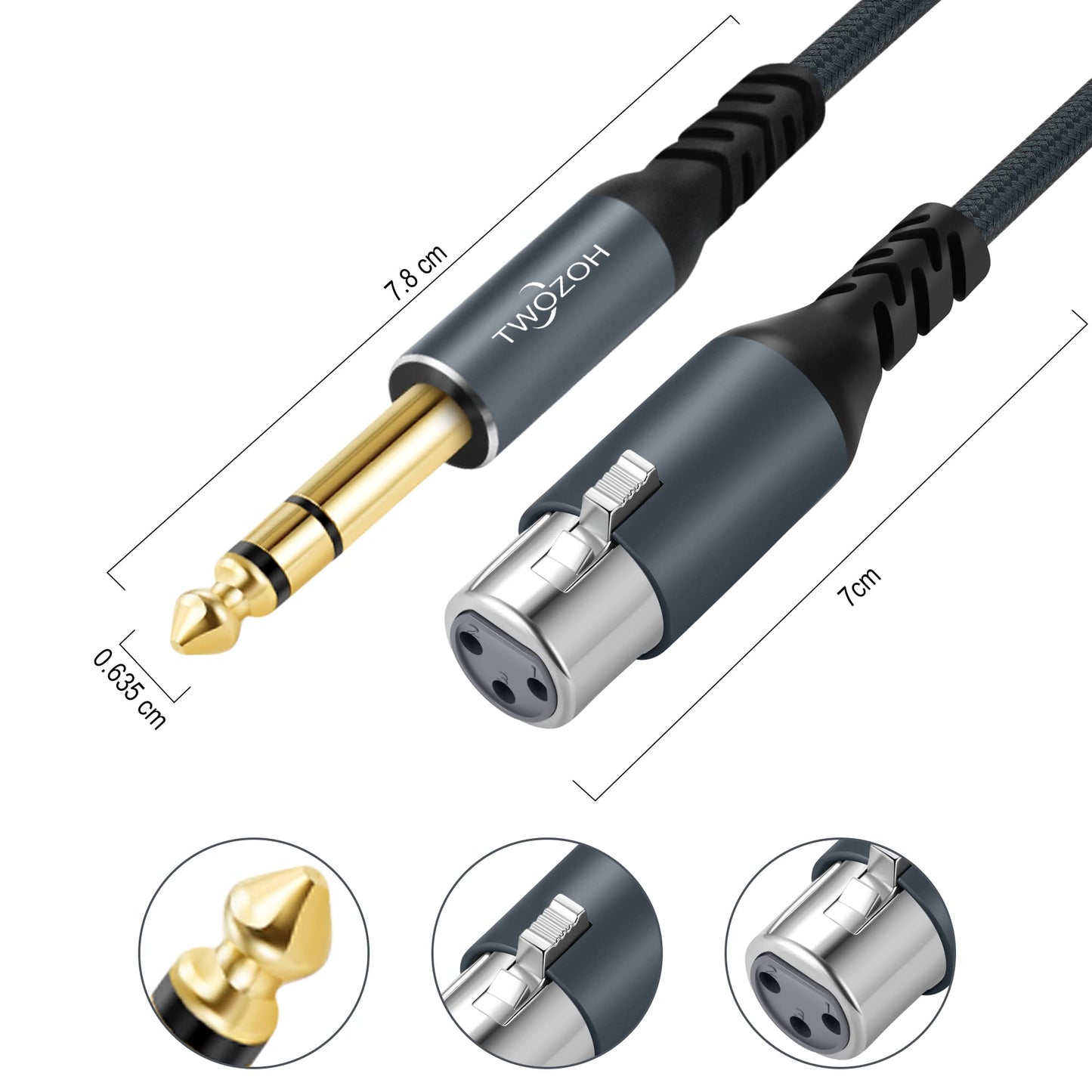Twozoh XLR Buchse auf 6,35 mm TRS Kabel 2M, Geflochtenes Klinke Stereo 6,35 mm stecker auf 3 poliges XLR Mikrofonkabel (Professional/HiFi)