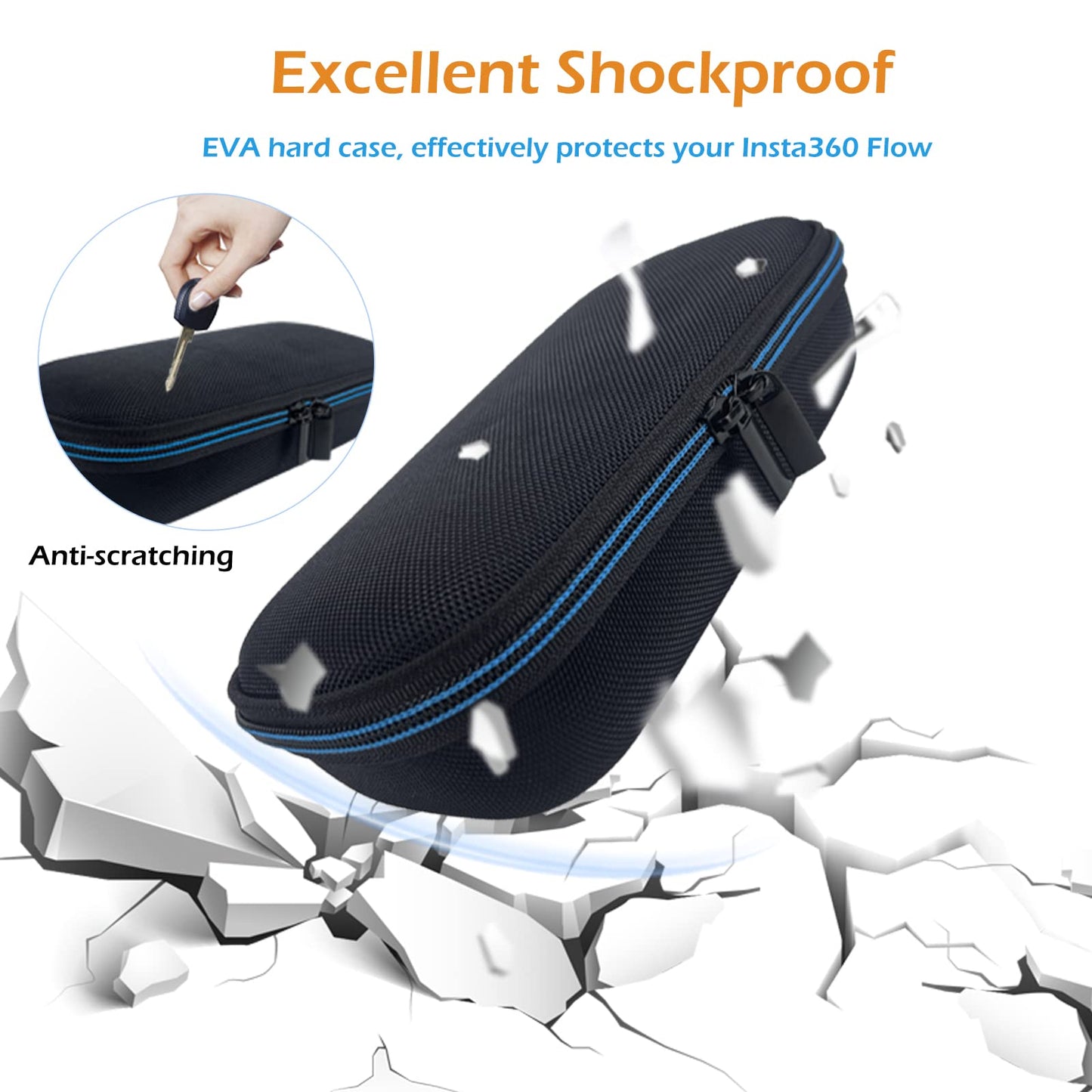 XINGFUDAO Hartschalenkoffer kompatibel mit Insta 360 Flow Pro/Insta 360 Flow AI-Powered Smartphone Stabilizer Set, Stoßfest Schützende Selfie Stick Tasche mit Band Leicht zu Tragen für Die Reise