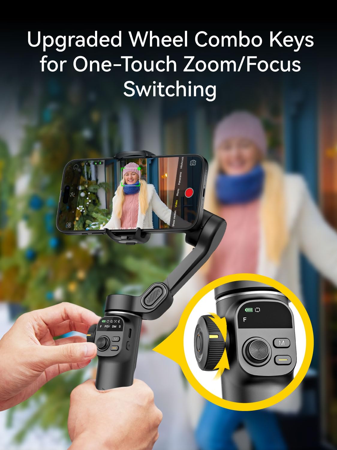 AOCHUAN Gimbal-Stabilisator für iPhone, 3-Achsen-iPhone-Gimbal mit integrierter 7,8-Zoll-Verlängerungsstange, tragbarer Gimbal-Stabilisator mit OLED-Display für iPhone/Android-Smart X2 Schwarz
