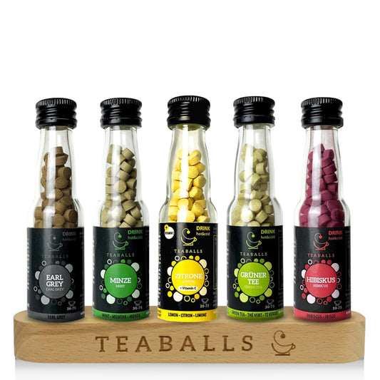 TEABALLS Set Big Classic Earl Grey, Minze, Zitrone, Grüner Tee, Hibiskus 5er Pack für 375 Tassen Tee