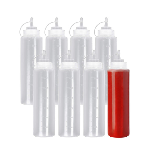 MATANA 8 Große Quetschflaschen aus Kunststoff mit Kappen, XL 680ml - Squeeze Flaschen - Gewürze, Saucen, Ketchup, Dressings, Olivenöl – BPA-Frei & Spülmaschinenfest