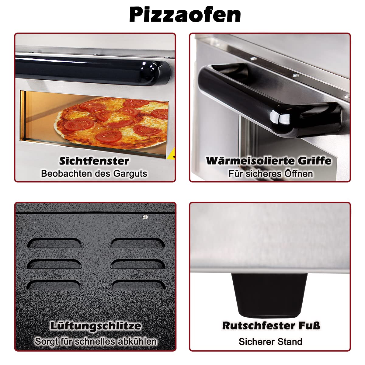 Beeketal BPO33-2 Profi Doppelkammer-Pizzaofen, 2x 400x400 mm Schamottstein, Gastro Steinbackofen mit Schaufel, 3000W, bis 350°C für Pizza und Brot