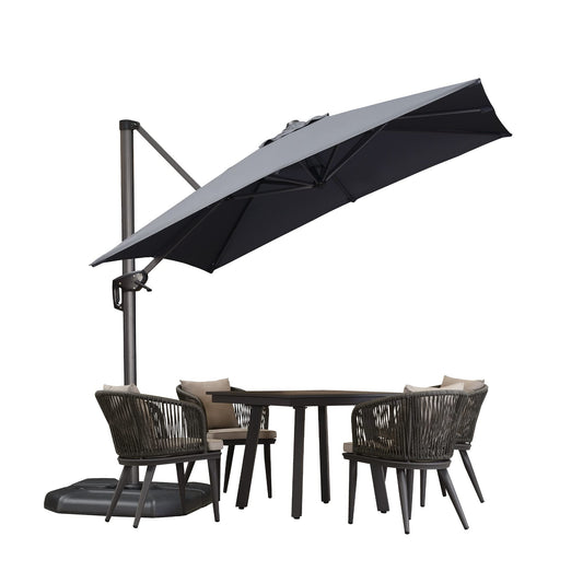 PURPLE LEAF Sonnenschirm 250 x 250 cm Groß Ampelschirm mit Kurbel 360-Grad Drehbar mit Fußpedal und Kreuzsockel für Terrasse, Balkon Sonnenschutz, Grau