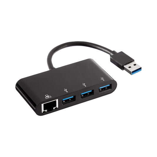 Amazon Basics – USB-3.0-Adapter mit 3 x Ports und 1 x RJ45-Gigabit-Ethernet-Port, 3 USB A + 1 RJ45, Schwarz
