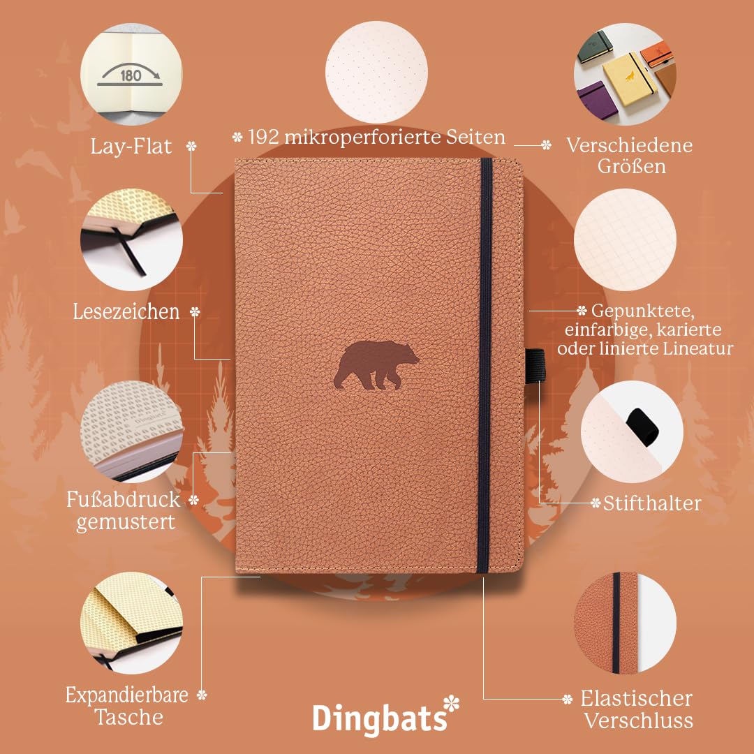 Dingbats* - Notizbuch A5 Dotted, Hardcover aus veganem Leder mit Stifthalter und elastischer Gummiband, ideal zum Schreiben, für Universitätsnotizen, To-Do-Listen und mehr