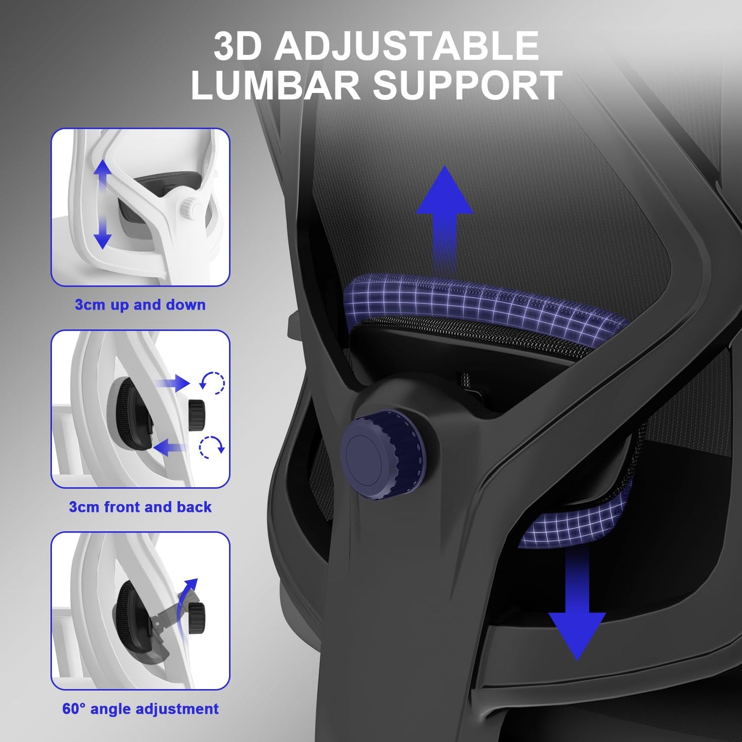Daccormax Bürostuhl, Ergonomisch, bequem Chefsessel aus Netzstoff, VerstellbarerLordosenstütze,Kopfstütze,Armlehnen,Wippfunktion,Schreibtischstuhl Computerstuhl Home Office Chair bis 200kg