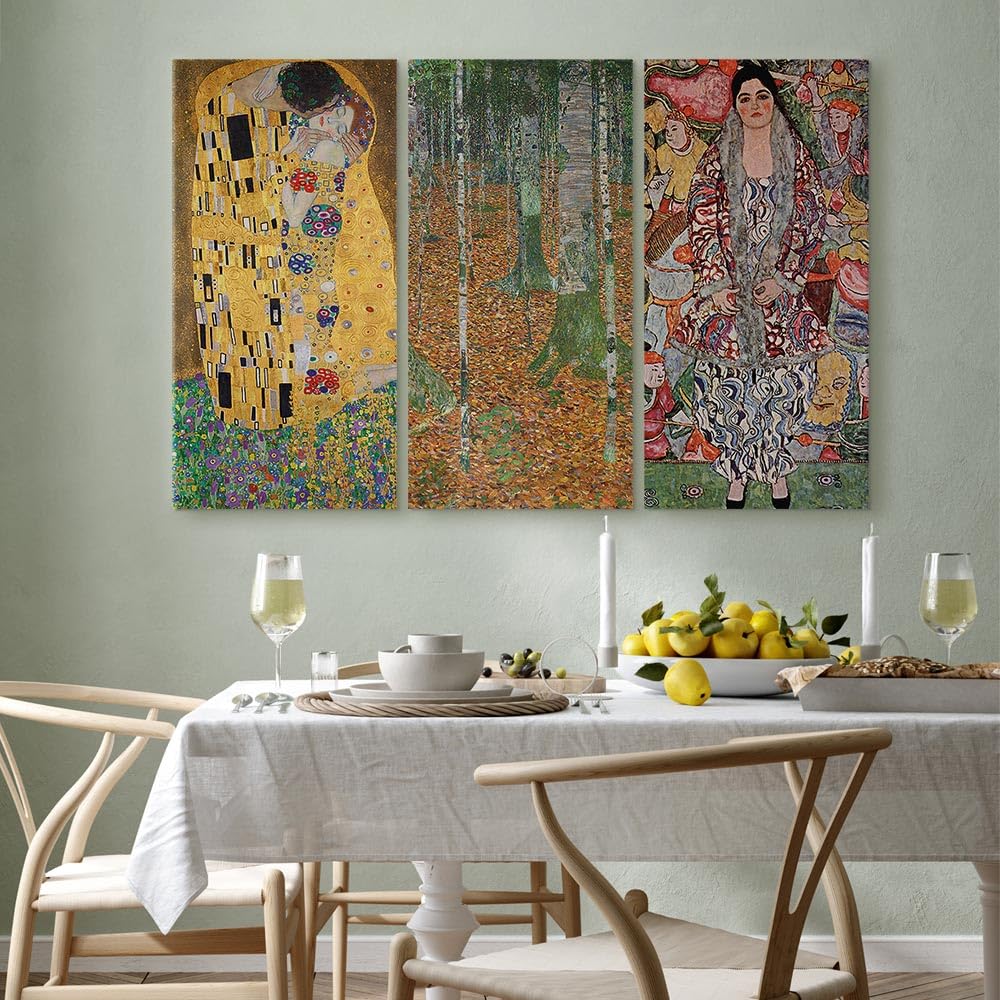 murando - Wandbilder Set 3 tlg Wanddeko Collage 3er 135x90 cm (je 45x90 cm) – Leinwandbild Wohnzimmer Schlafzimmer - Klimt Warme Malerei Zusammensetzung Gelb Gustav l-G-10411-b-a