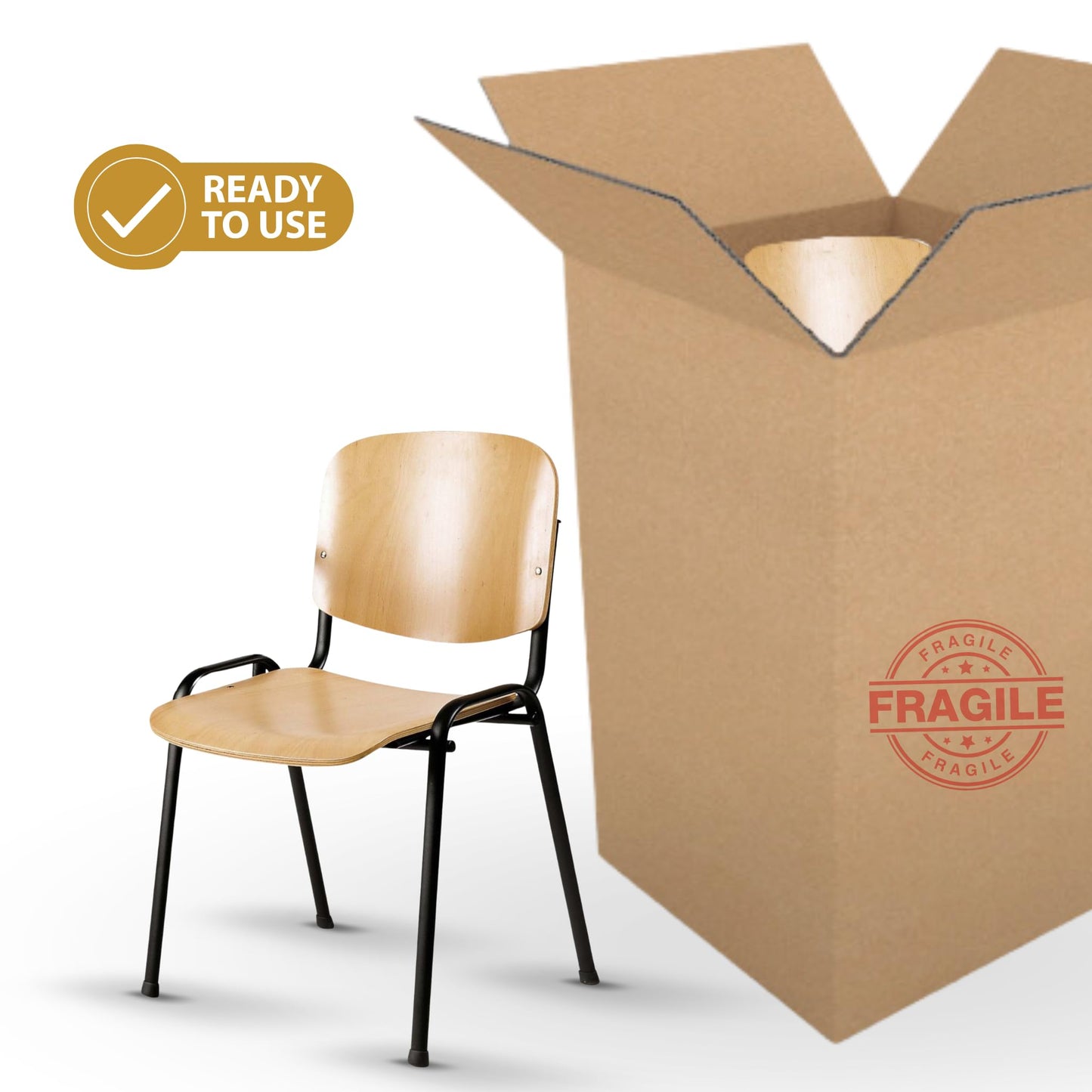 Topsit 4er-Set Stapelbare Besucherstühle mit Holz-Sitzfläche und schwarzem Metallgestell, Ideal für Konferenz und Wartebereiche