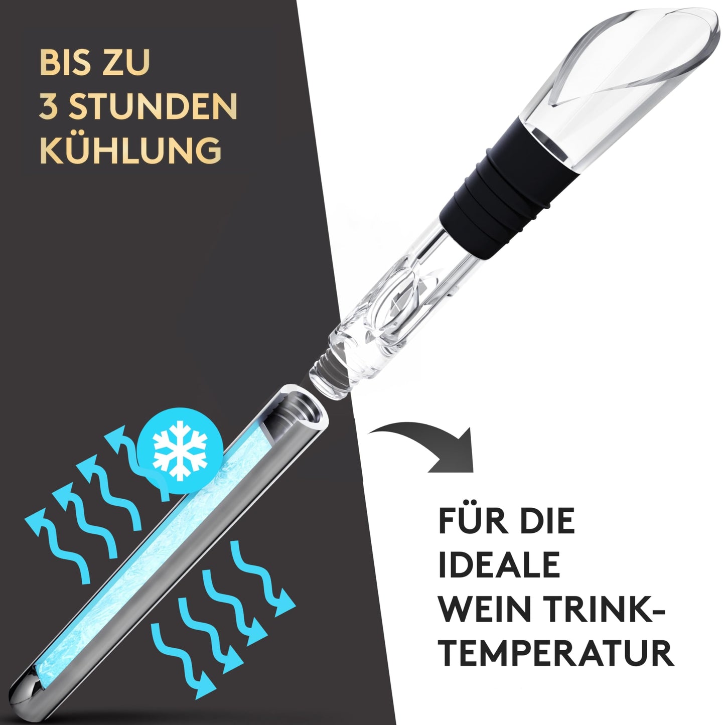 SilverRack Weinkühler Stab mit Ausgießer - Kühlstab für Weinflaschen aus Edelstahl - Wine Chiller Stick - Weinkühlstab Geschenkset - Weinstab Kühler mit Weinausgießer Set - Flaschenkühler
