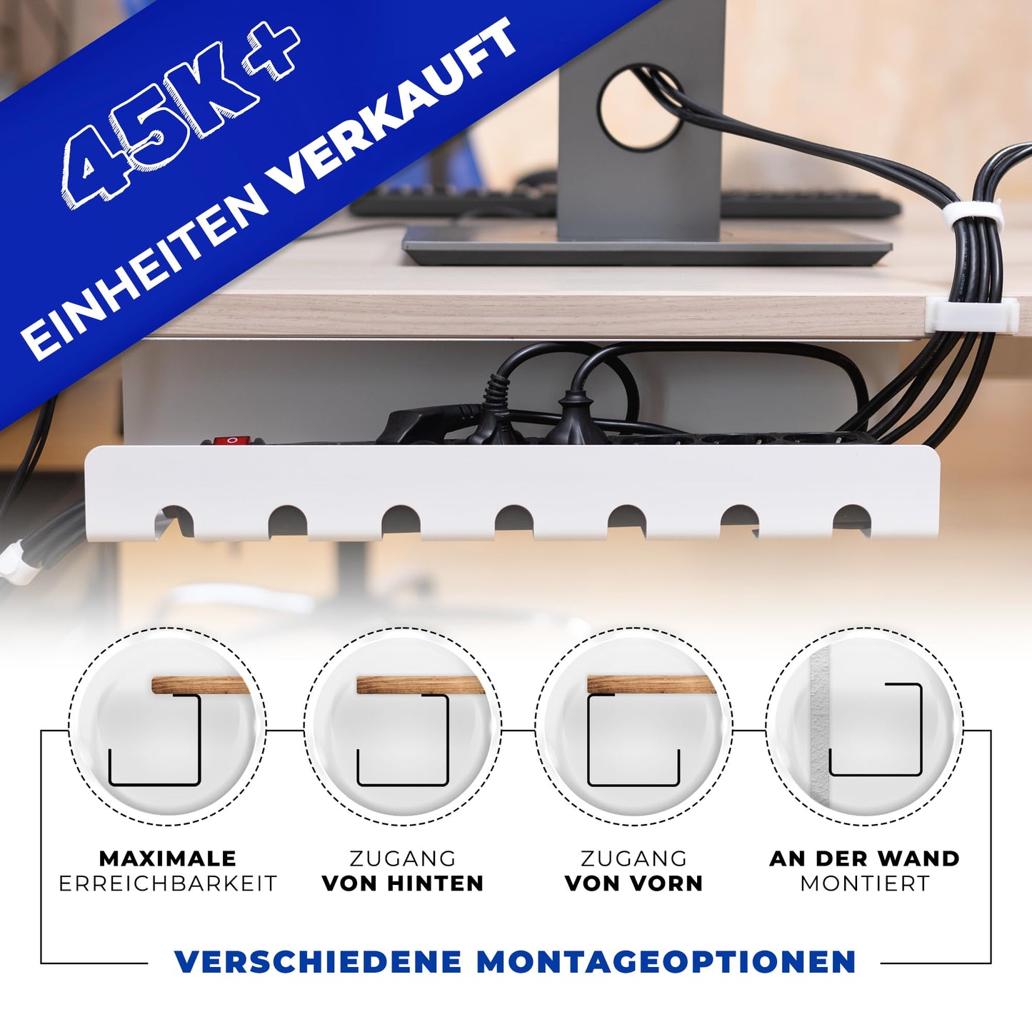 HOMEPROTEK Kabelkanal für EIN ordentliches Kabelmanagement, 1 x Weiß – Halterung mit einfacher Montage, 43 x 10 x 10 cm Kabel-Organizer, für Büro zu Hause