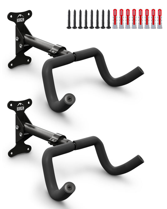 Borgen Fahrrad Wandhalterung, klappbar, 20 kg Tragkraft, für MTB, Rennrad, Gravel-Bike, Schwarz, mit einstellbarem Winkel und softer Polsterung