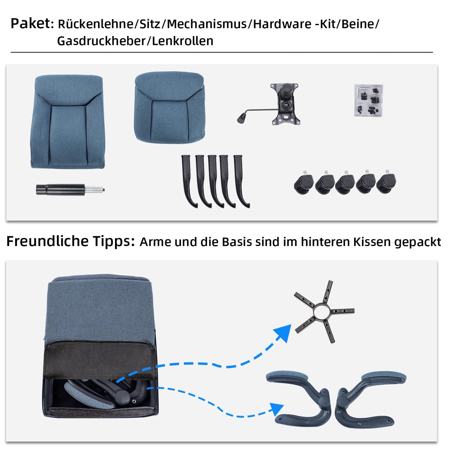 MZLEE Ergonomischer Bürostuhl Computerstuhl Schreibtischstuhl Drehbarer Arbeitsstuhl mit hochklappbarer Armlehne, höhenverstellbar, Bequem für Büro Heim Gaming (Navy blau)