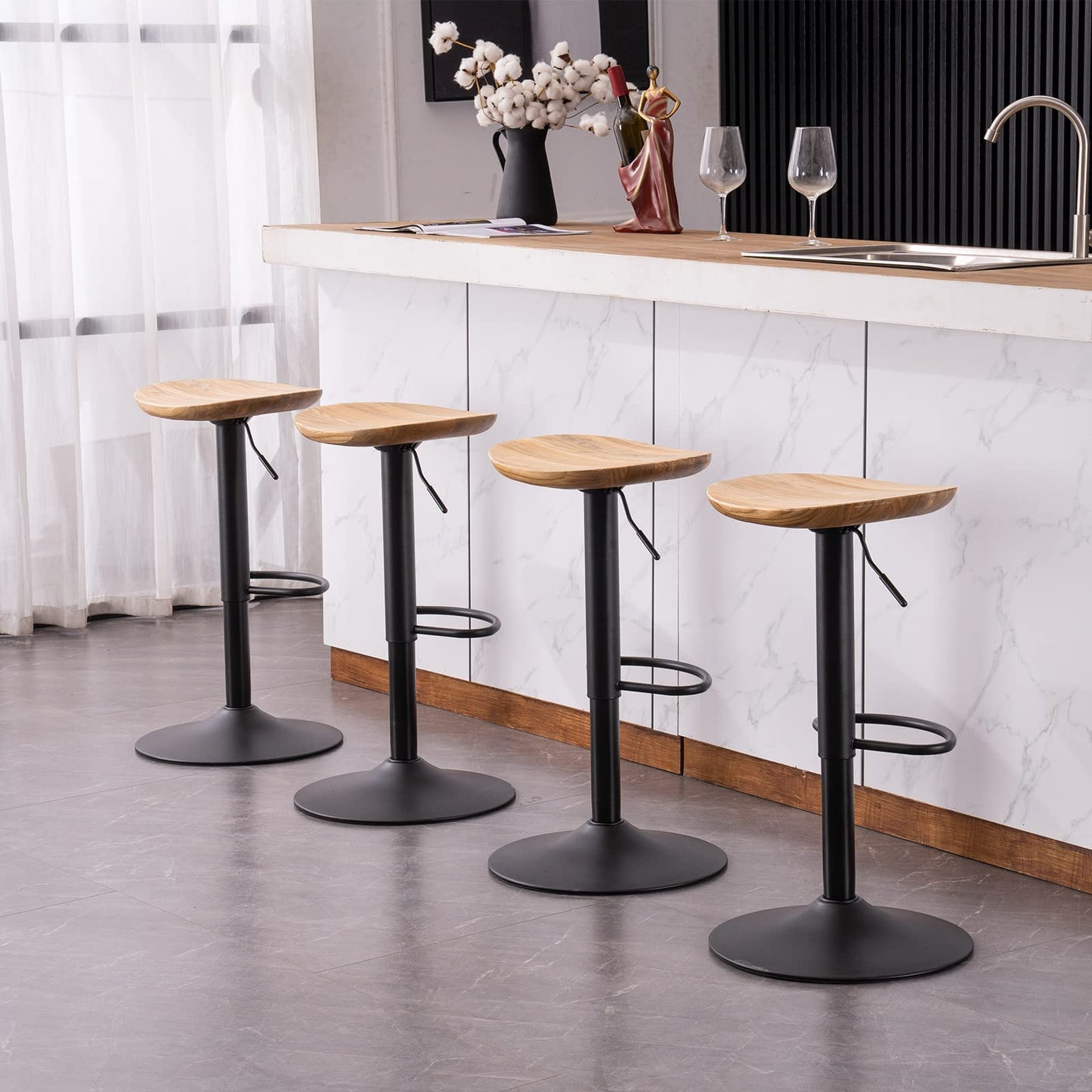 YOUNIKE Barhocker 2er Set Schwarz Holz Sattel Barstuhl Höhenverstellbar Schwenkbar Tresenhocker Küchenstühle Höhe Barstühle mit Fußstütze für Bar Küche