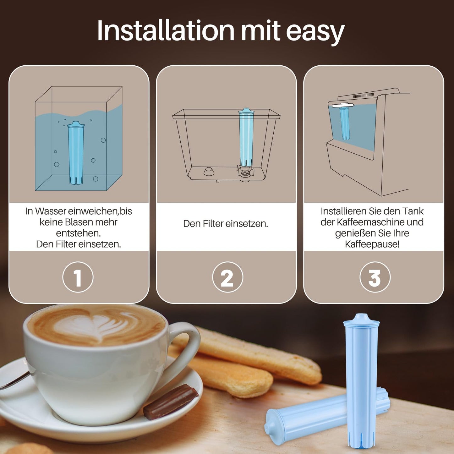 GOLDEN ICEPURE NSF-zertifizierter vollautomatischer Kaffeemaschinen-Wasserfilter-Ersatz für Jura® Blue Filterpatrone, kompatibel mit Jura® ENA®, Packung mit 4 (Nicht für Jura® E6, E8)