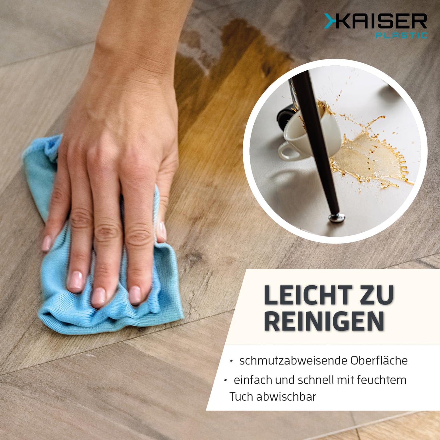 KAISER PLASTIC® Bodenschutzmatte | Bürostuhl Unterlage | Unterlage Schreibtischstuhl | Schutzmatte Bürostuhl | für Hartboden | 75 x 120 cm