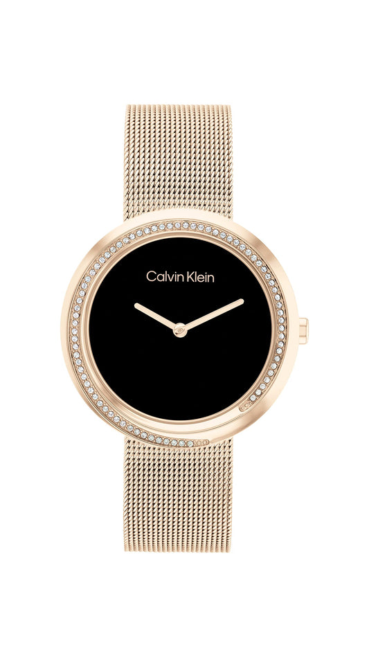 Calvin Klein Analog Quarzuhr für Damen mit Rotgoldfarbenes Edelstahl-Mesh-Gliederarmband - 25200151