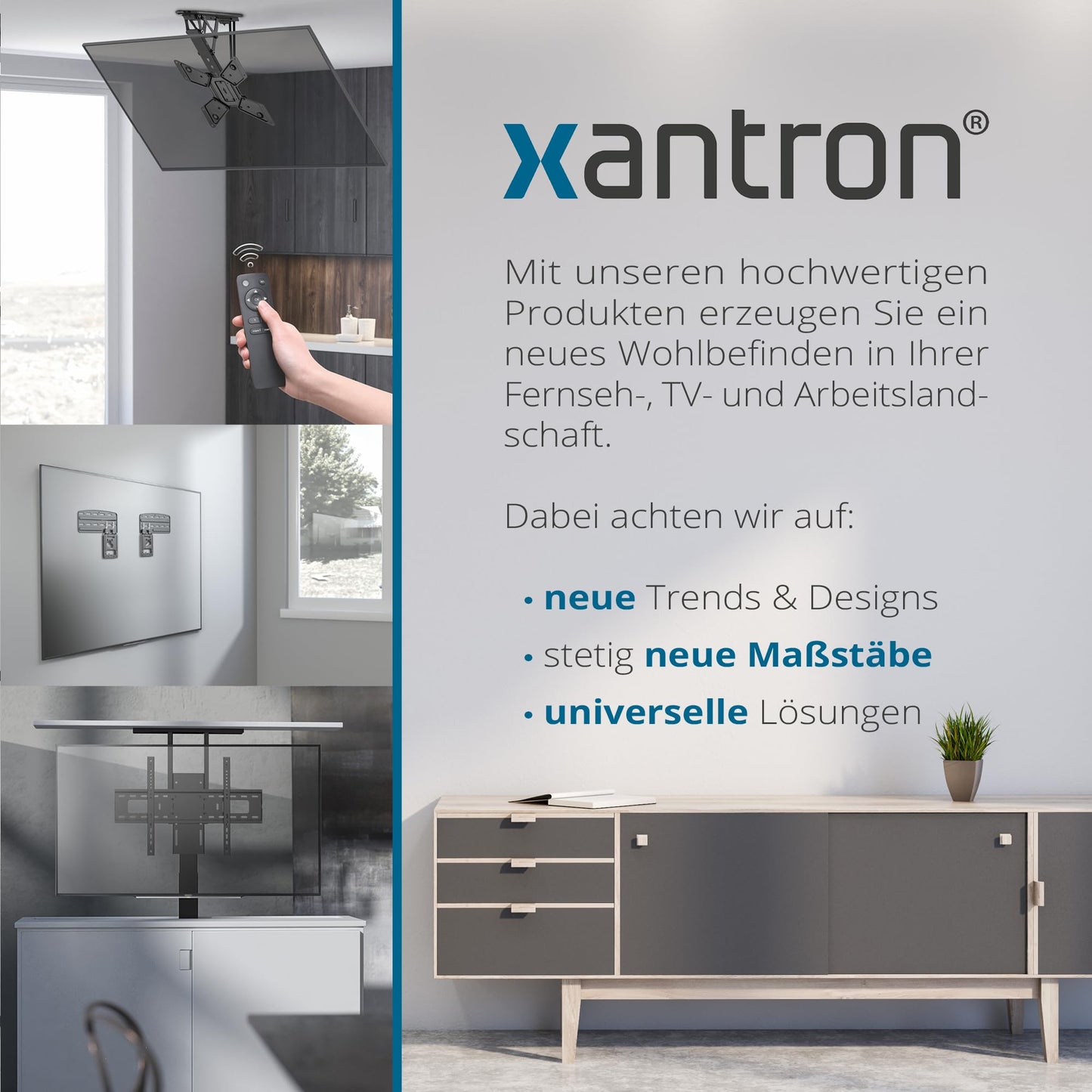 Xantron® TV Ständer Rollbar Höhenverstellbar für TVs bis 75 Zoll [mit Ablagefläche] Fernsehständer mit Rollen/Fernseher Bodenständer/Fernseher Halterung stehend/TV Rollwagen