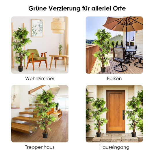 COSTWAY Künstliche Pflanzen Groß 160 cm, Kunstpflanze im Topf, Kunstbaum wie echt, Zimmerpflanze mit Naturholzstamm, für Zuhause, Büro