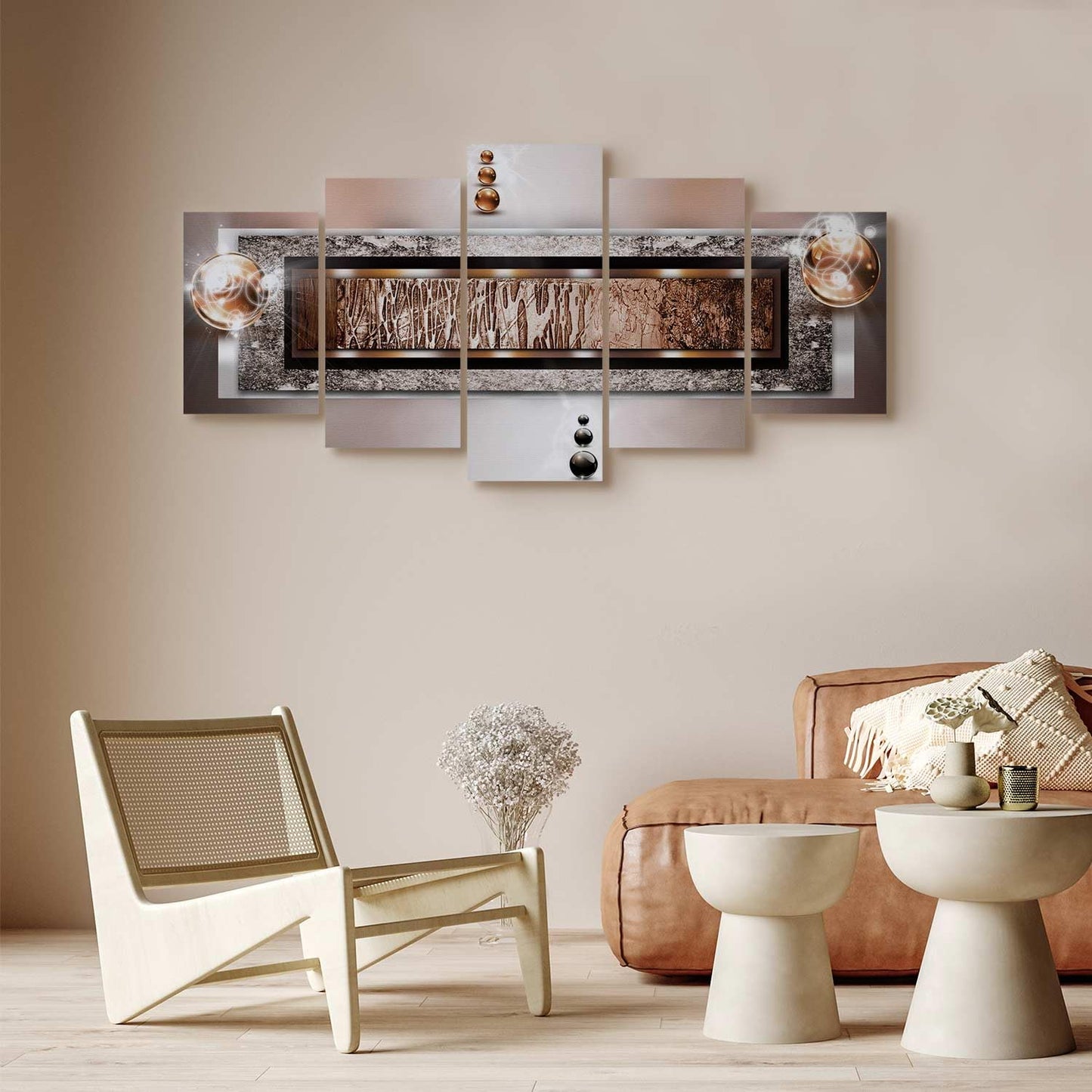 murando - Wandbilder XXL Abstrakt 200x100 cm 5 tlg Wand Deko Leinwand Grosse Bilder Groß Wanddeko Wohnzimmer Schlafzimmer Moderne Kunstdrucke - Textur Perlen Struktur Bronze Beige Glamour 020101-216